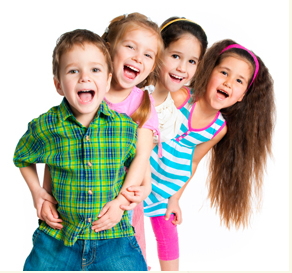 Children in a line smiling